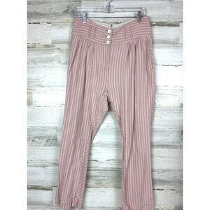 Free People Womens 4 Pink White Stripe Rumors Textured Cotton Crop Harem Pants